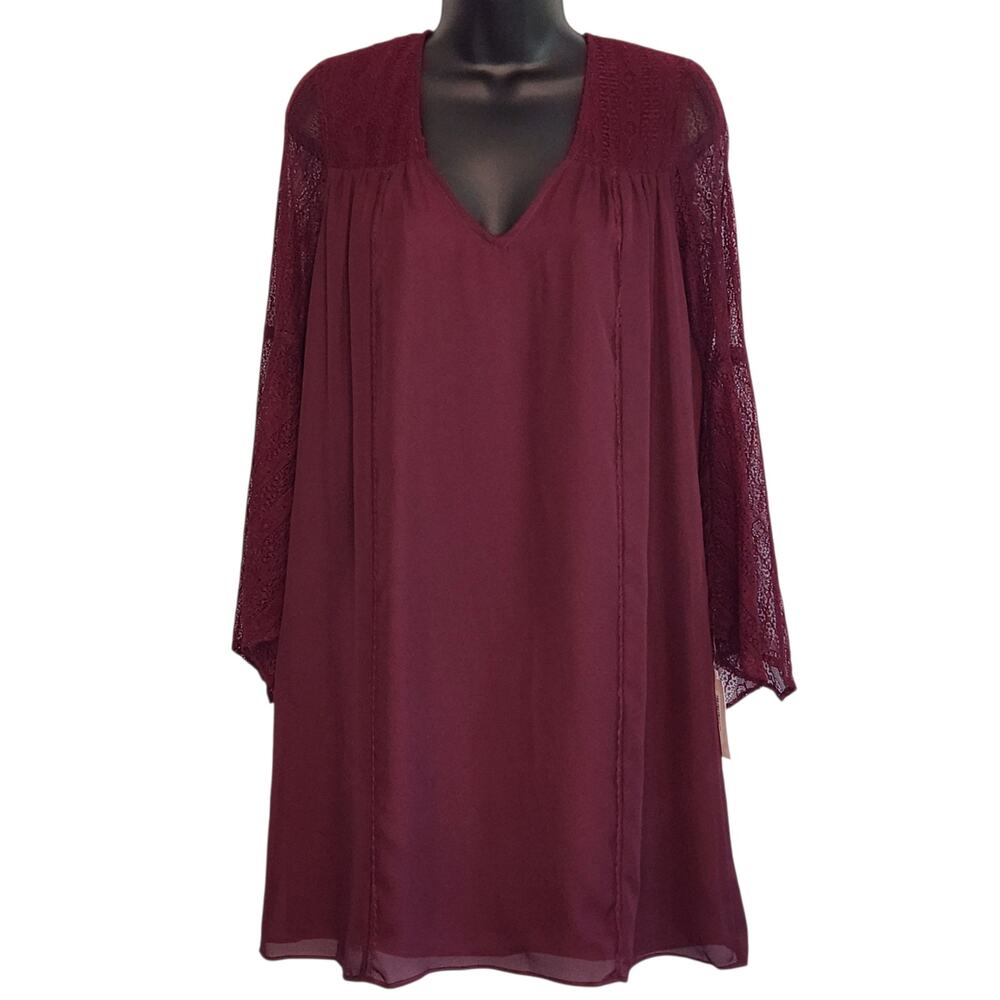 Avec Les Filles A-line dress bell sleeves wine size 4 NWT